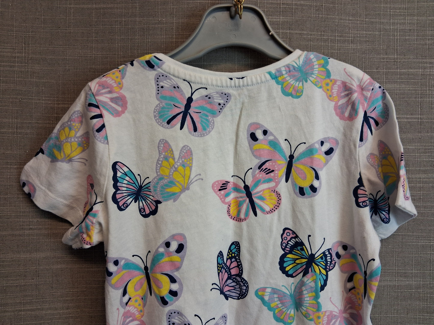 Primark Girls Butterfly T-Shirt Short Sleeve White Multicolour Age 6-7 Years