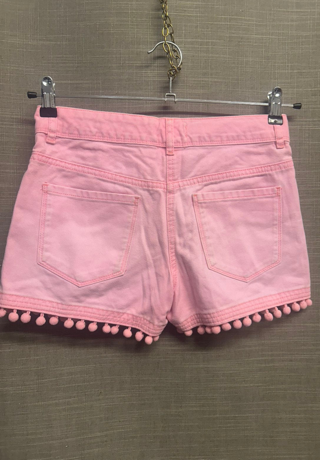 Next Girls Pink Denim Shorts Pom Pom Trim Age 12 Years 100% Cotton