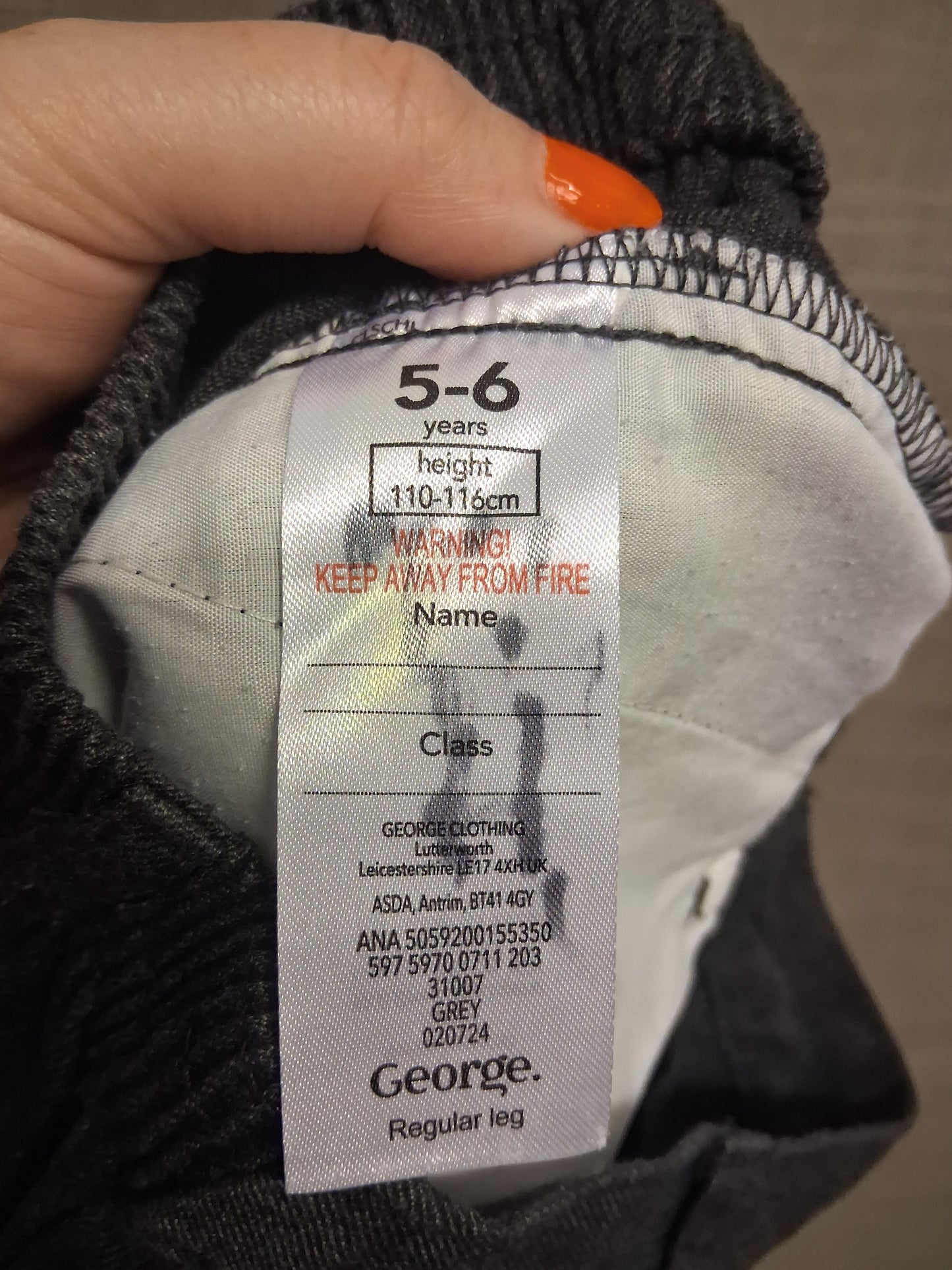 George Boys Grey School Trousers Age 5-6 years