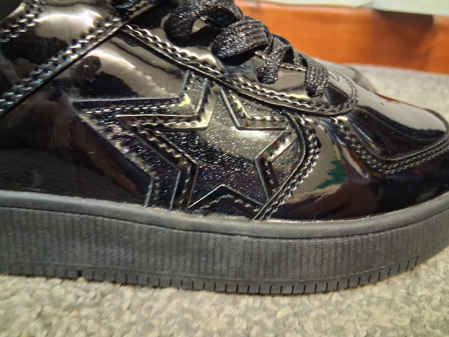 F&F Black Patent Lace Up Shoes/Trainers Size 4 New