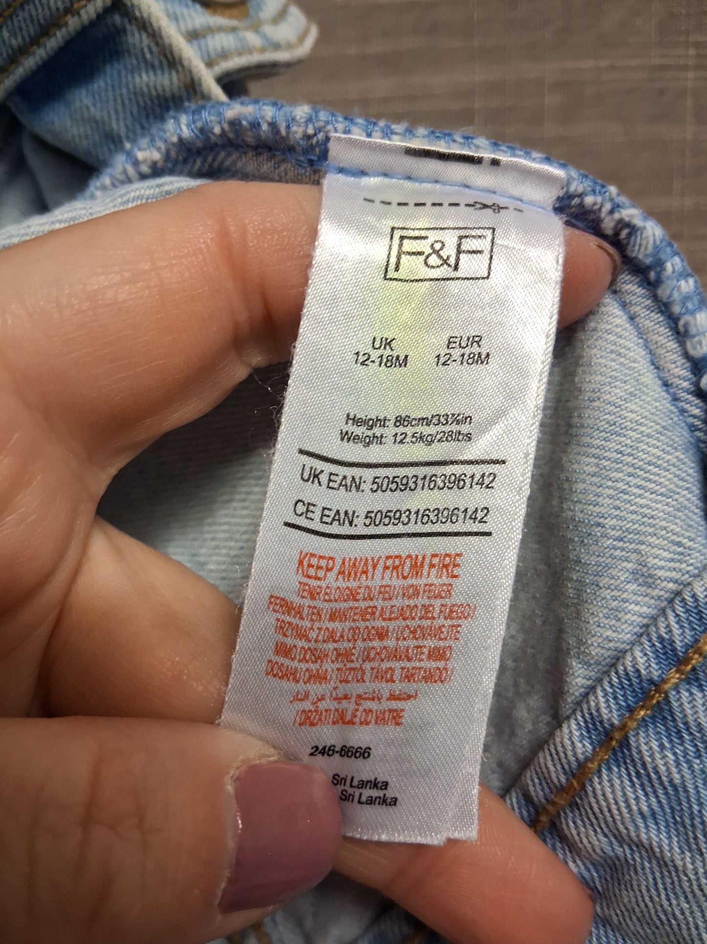 F&F Girls Light Blue Denim Jacket Age 18-24 Months 100% Cotton