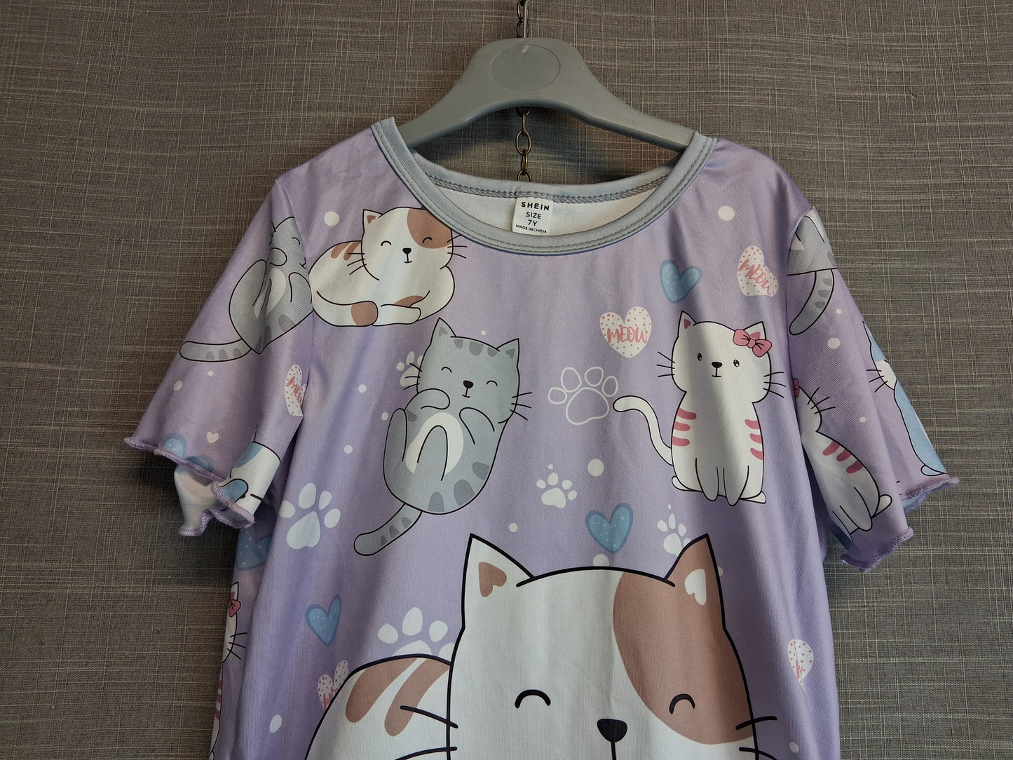 Shein Pyjamas PJs 2 Piece Set Cat Theme Lilac Age 7 Years