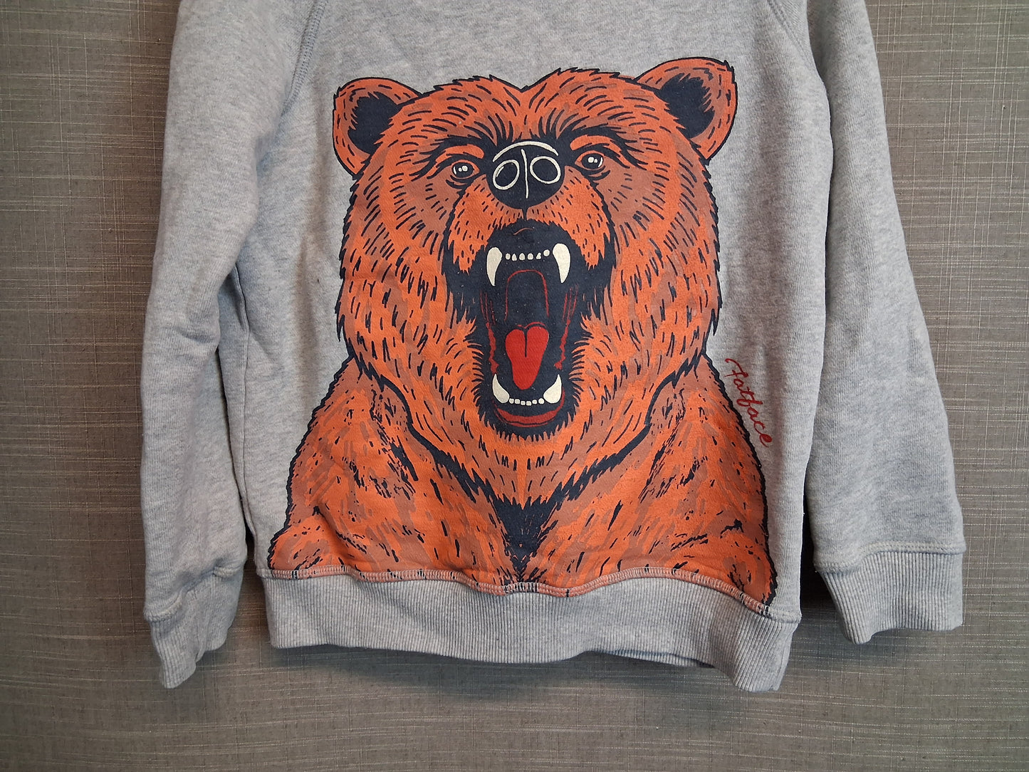 Fat Face Boys Sweater Grey Bear Graphic Print Age 8-9 Years