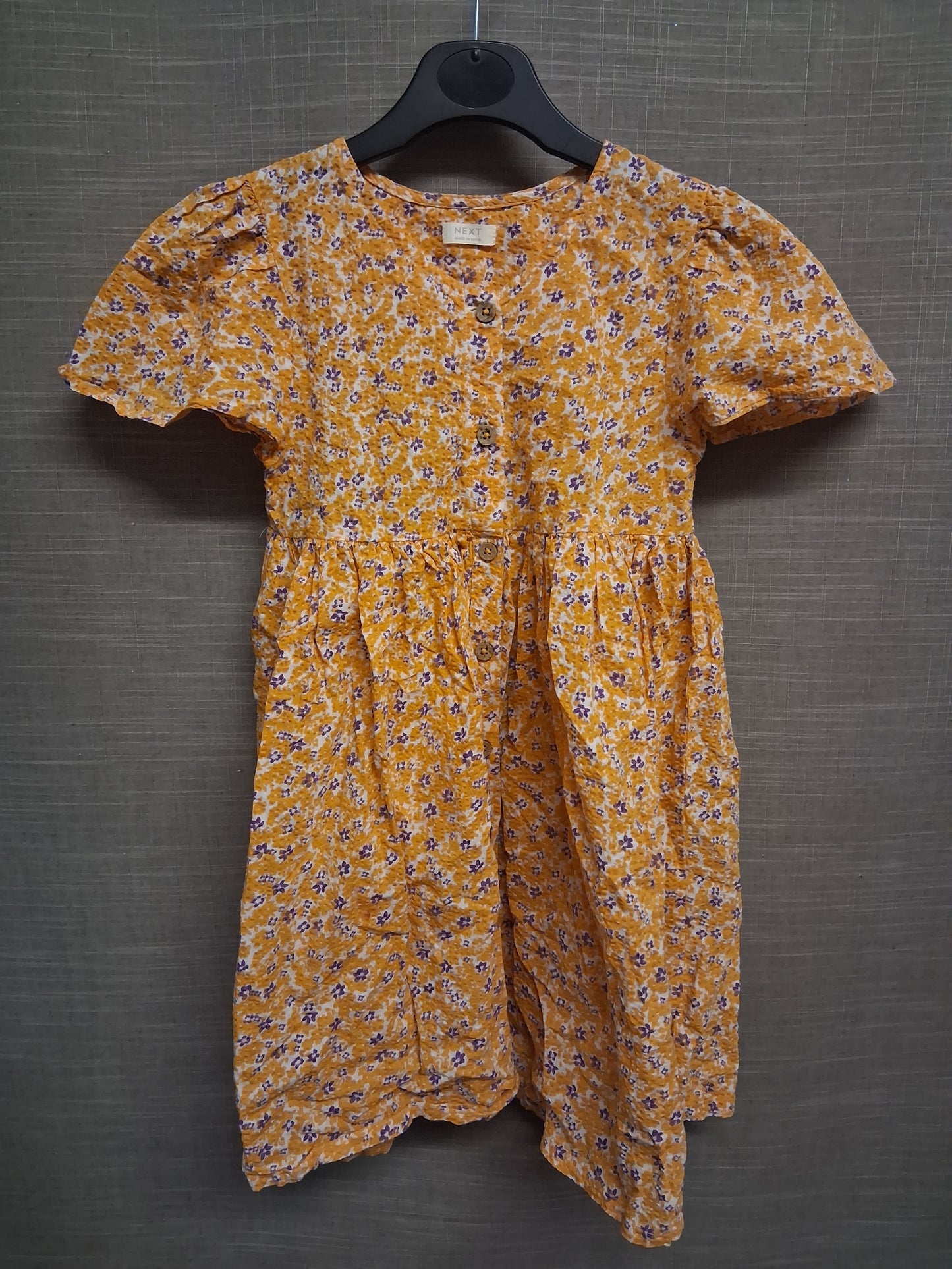 Next Girls Yellow Floral Dress Short Sleeve Age 6-7 Years
