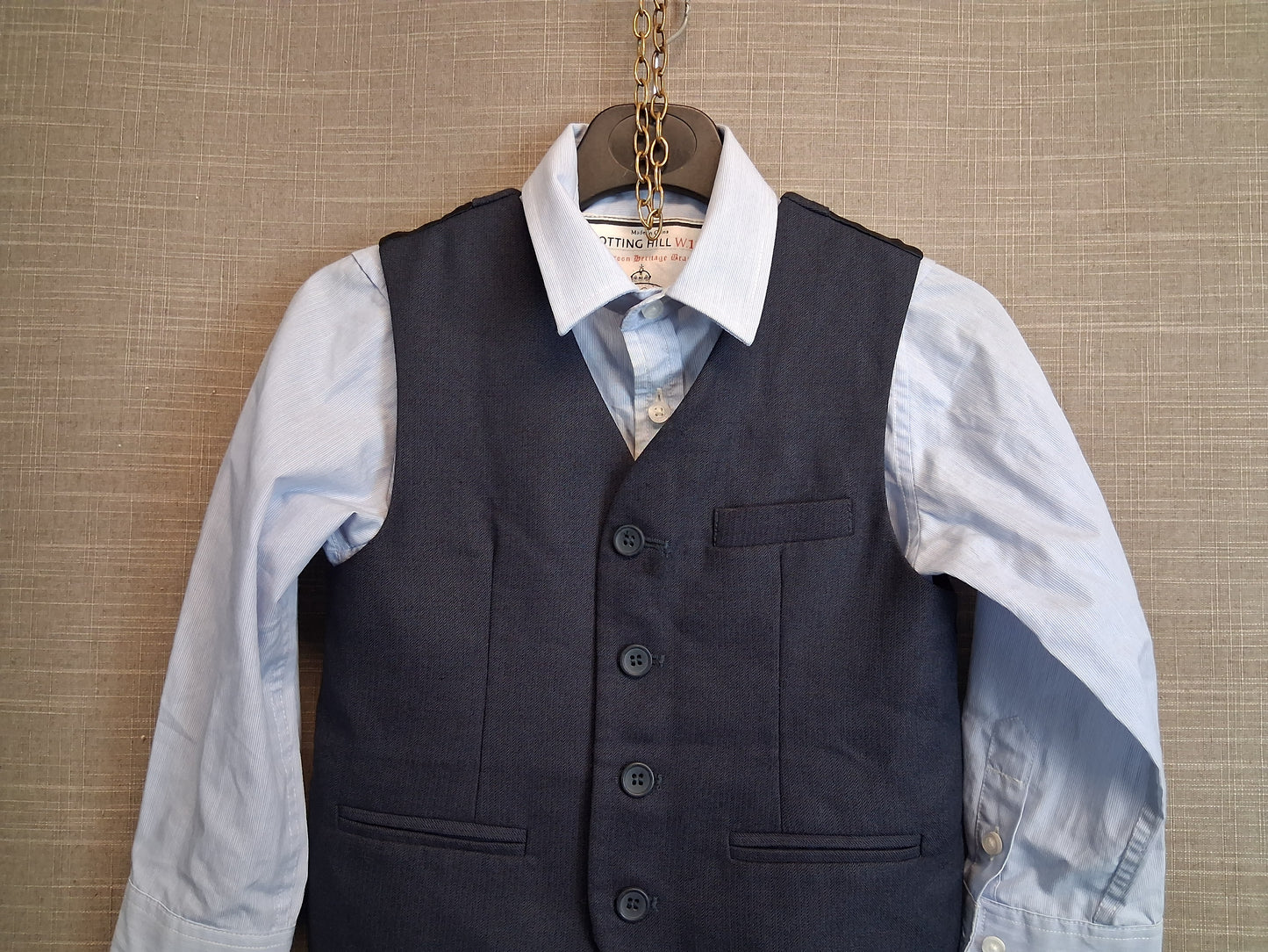Monsoon Boys 2 Piece Set Shirt & Waistcoat Age 5 Years Blue