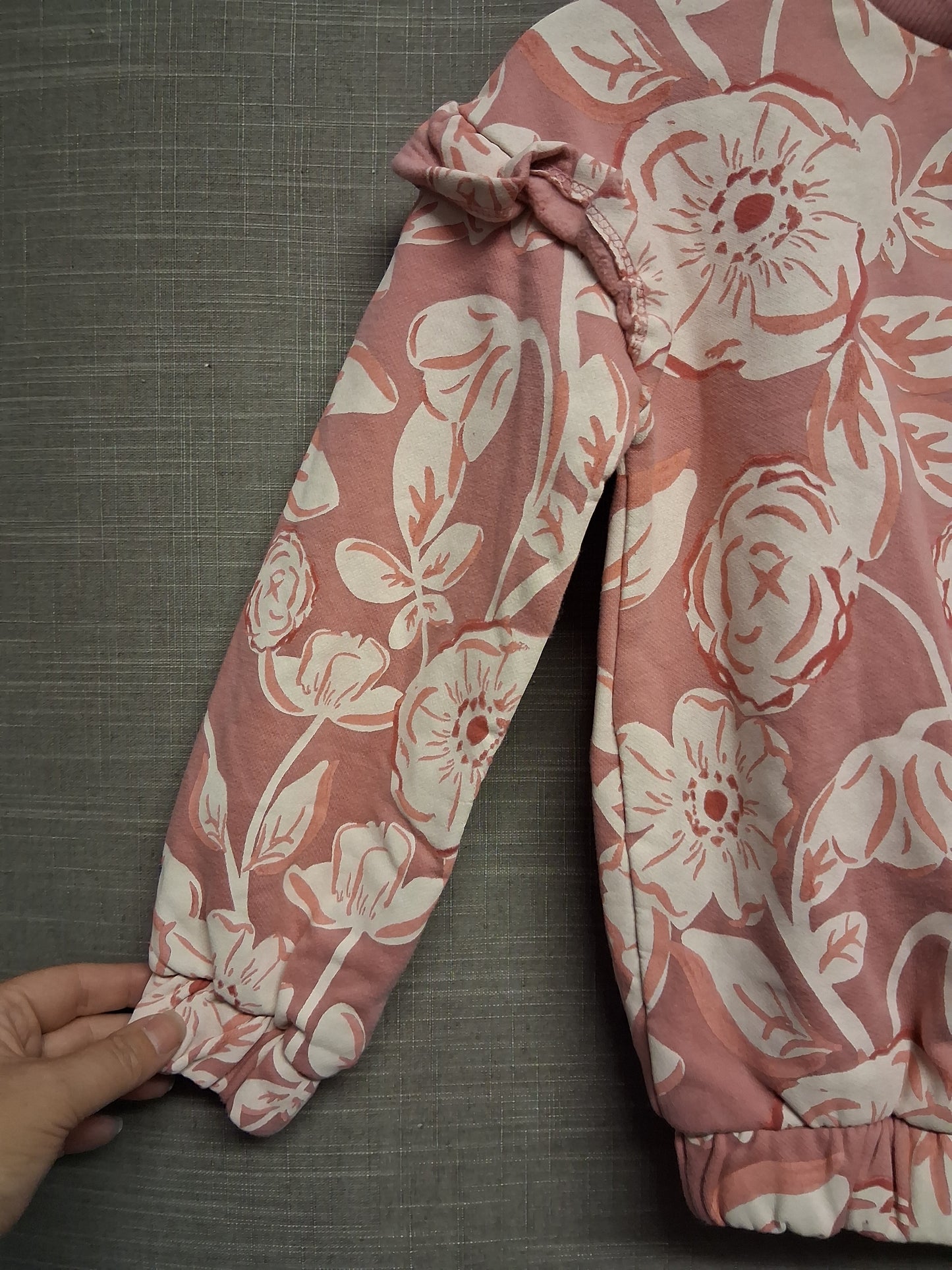 Nutmeg Pink Floral Sweater Frill Shoulders Age 6-7 Years