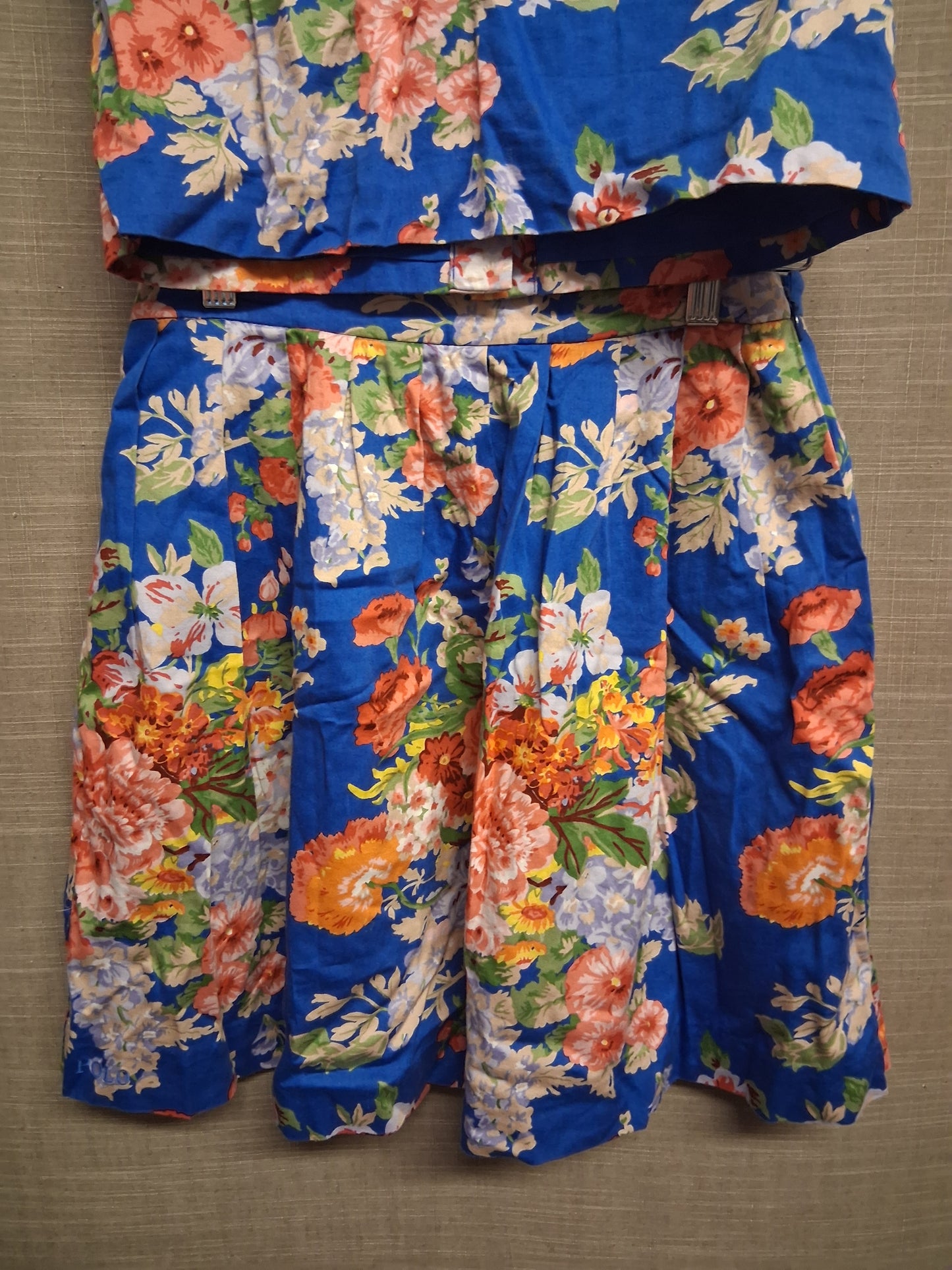 Polo Ralph Lauren Girls Blue Floral 2 Piece Set Vest and Skirt Age 16 Years