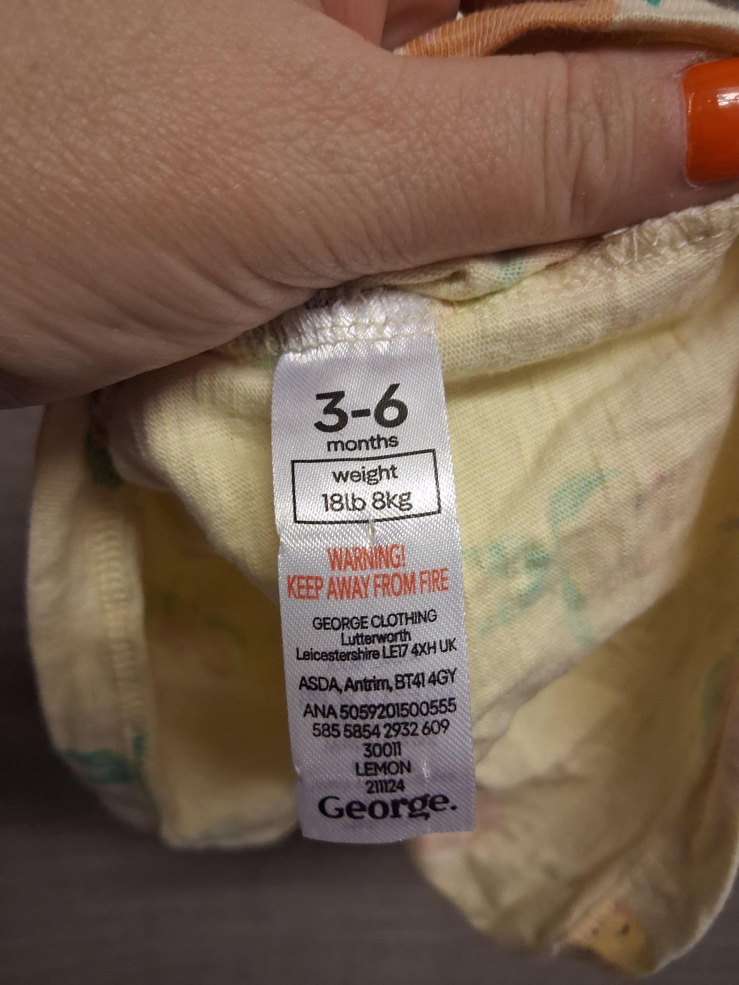 George Girls Yellow Fruity Strappy Sundress Jersey Age 3-6 Months