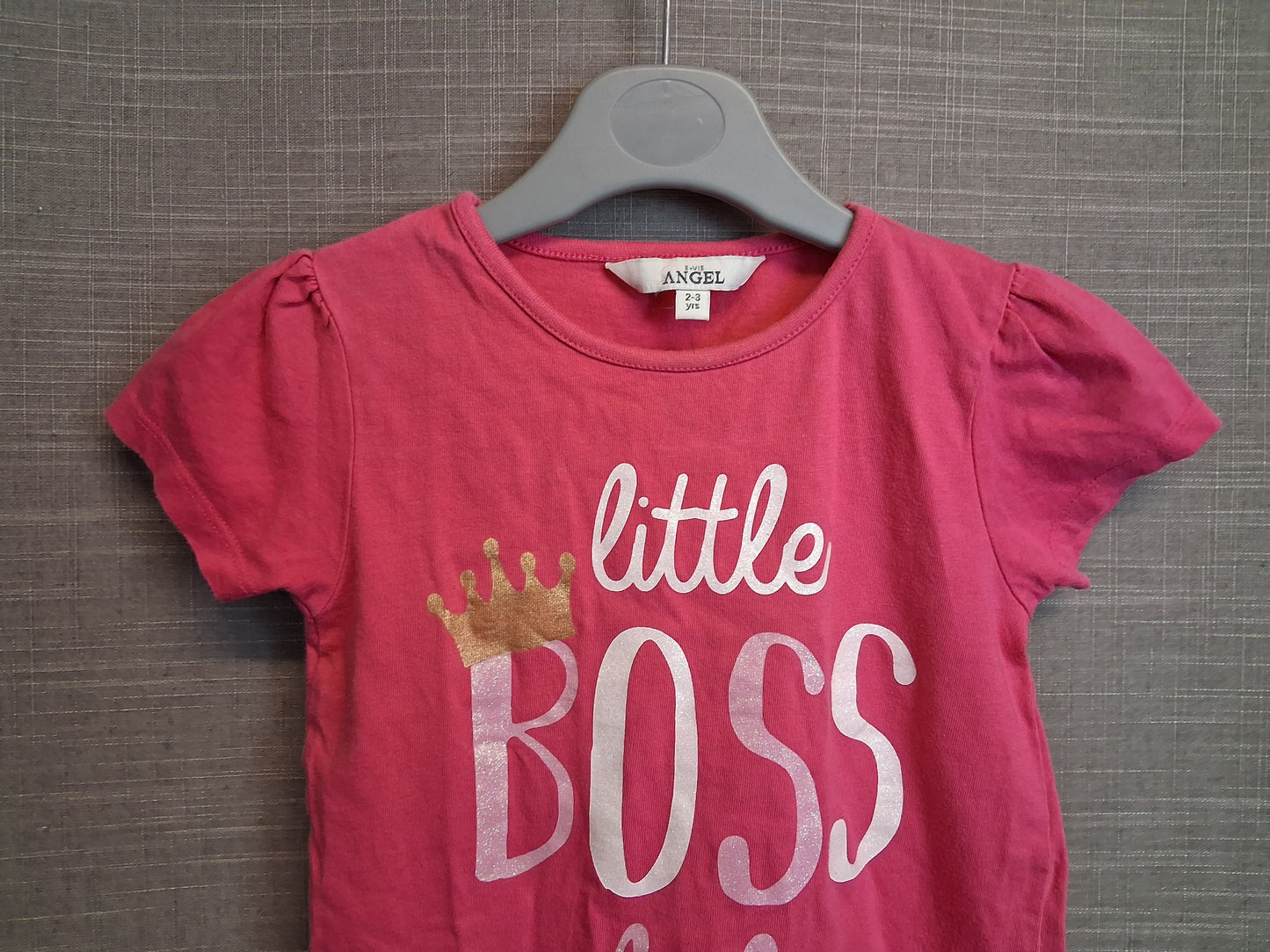 Evie Angel Girls Pink T-Shirt "Little Boss Lady" Short Sleeve Age 2-3 Years