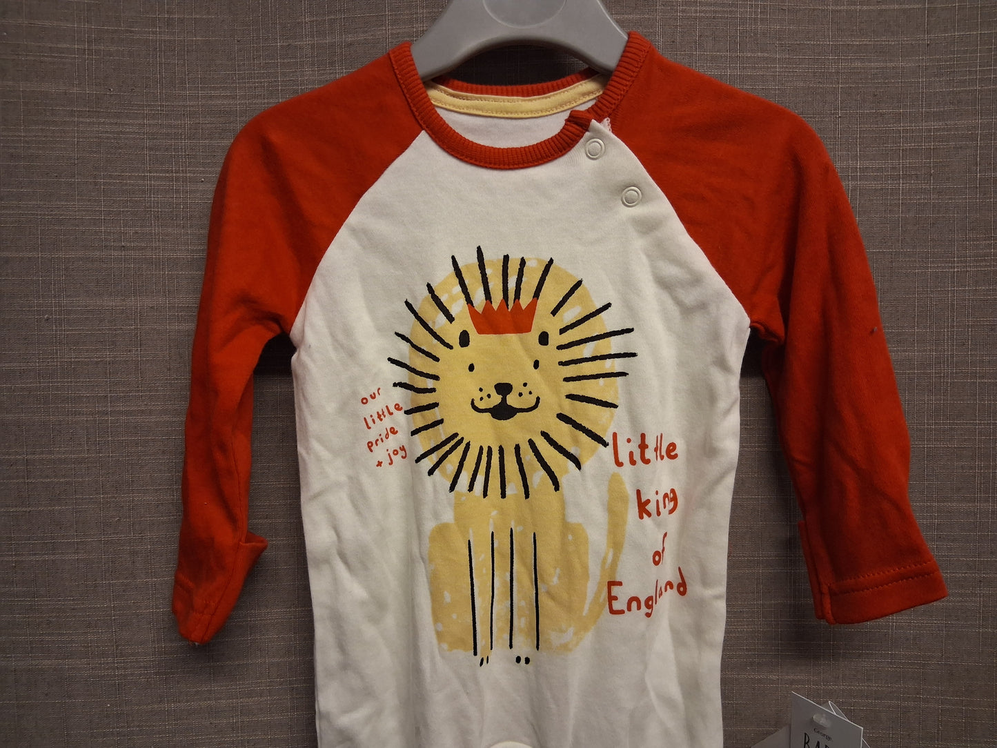 George Boys Lion Theme Sleepsuit White Red Age 3-6 Months New