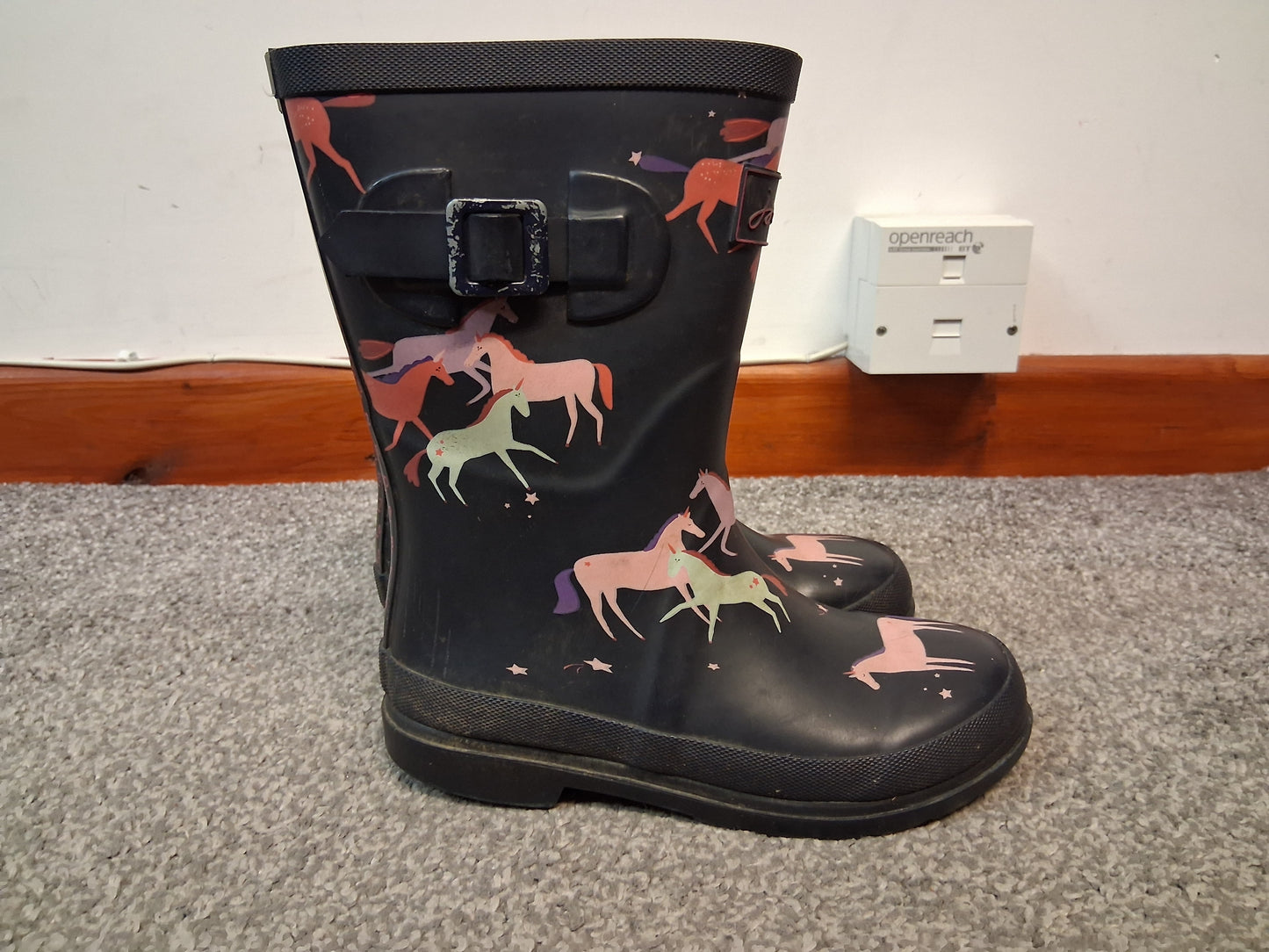 Joules Girls Blue Horse Theme Wellingtons Age 13 Years