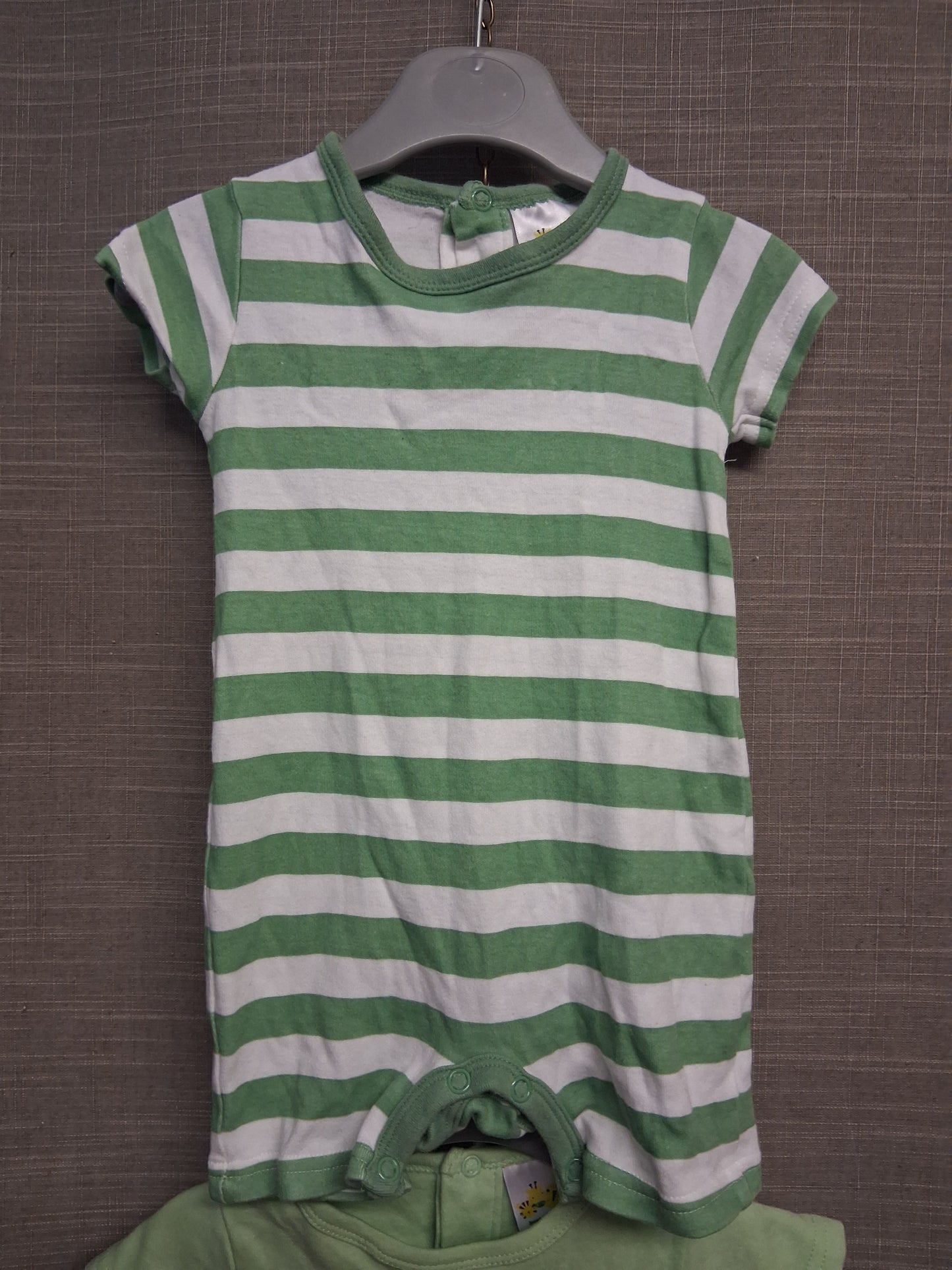 B&M Boys Summer Rompers 2 Pk Short Sleeve Green & White Age 3-6 Months