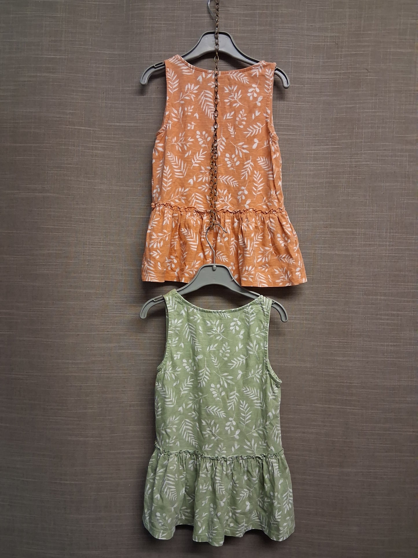 TU Girls 2 Pack Peplum Vest Tops Green/Orange Floral Jersey Age 7 years