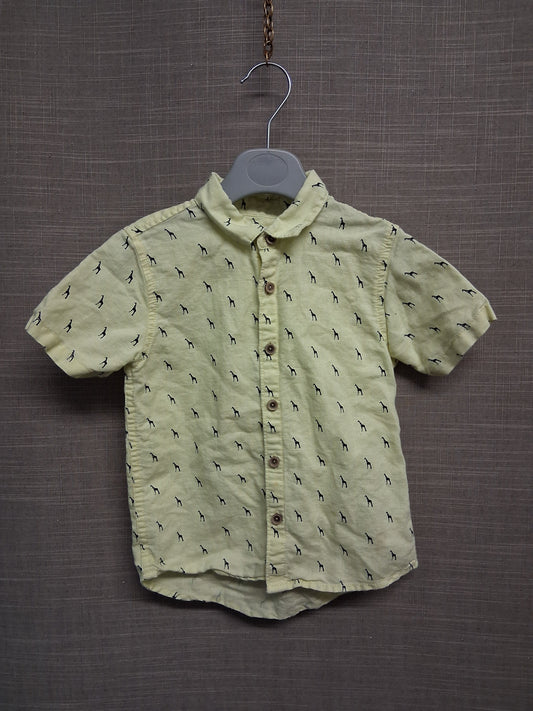 Next Boys Short Sleeve Shirt Yellow Giraffe Print Age 2-3 Years