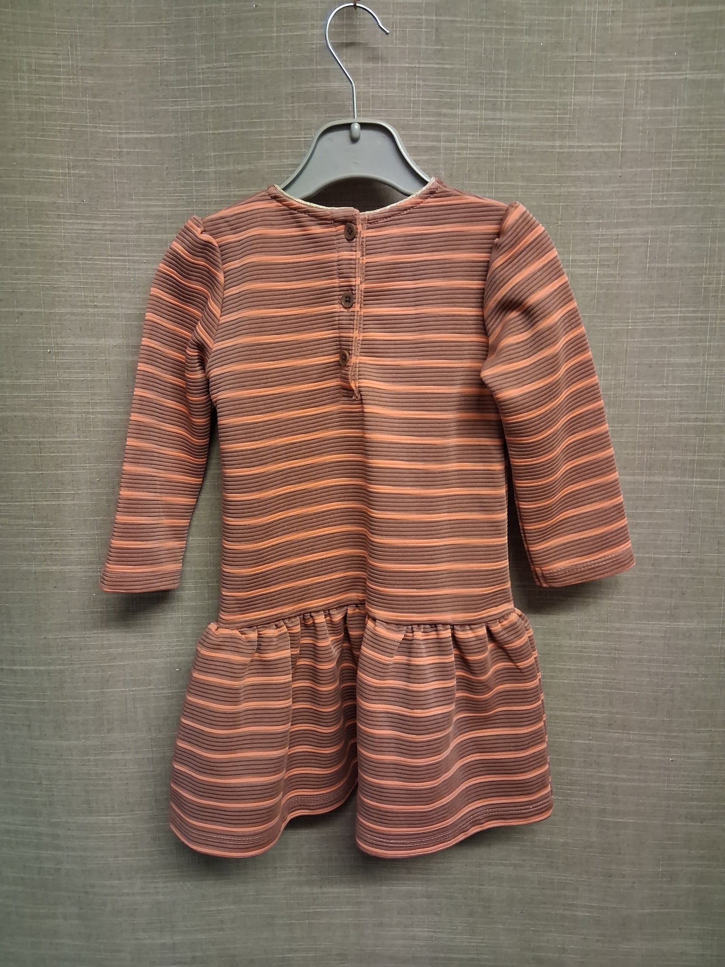 Mamas & Papas Dusky Pink Gold Stripe Long Sleeve Drop Waist Dress Age 18-24 Months