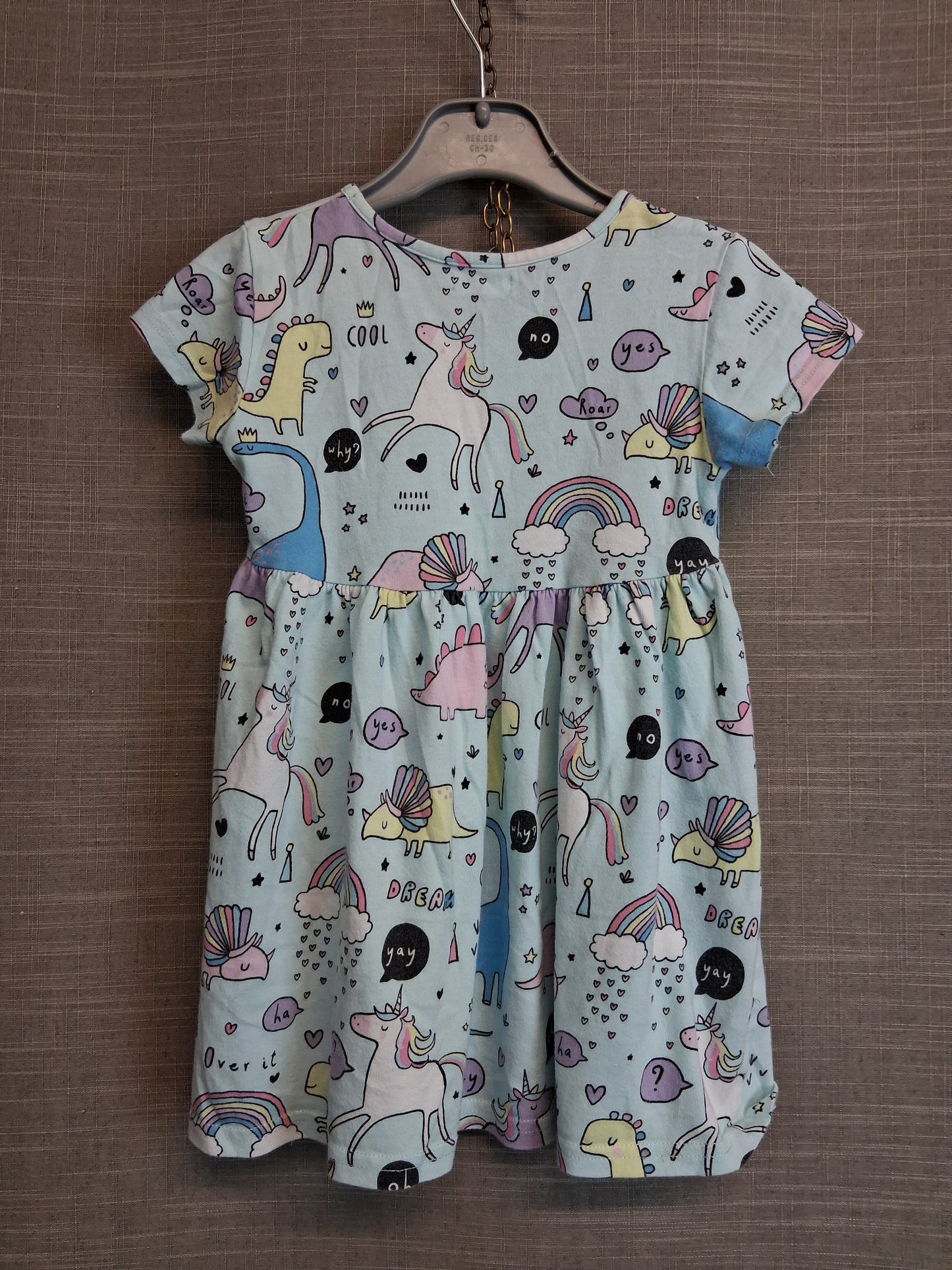 Next Girls Dinosaur Theme Jersey Dress Short Sleeve Age 2-3 Years