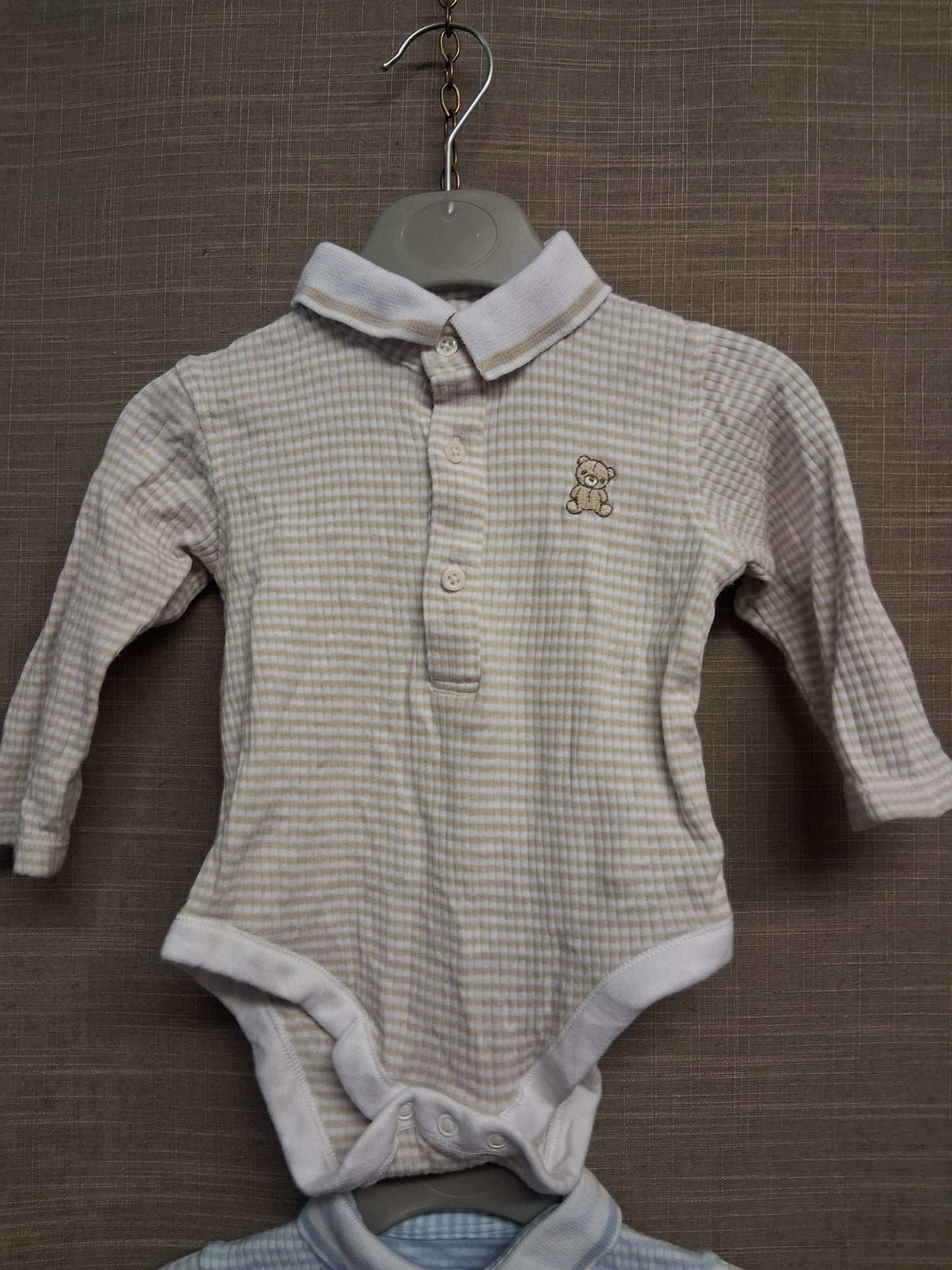 Nutmeg Boys Bodysuits Long Sleeve Blue Beige Age 6-9 Months