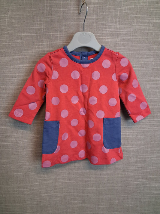 Mamas and Papas Girls Pink Spotty Jersey Dress Age 3-6 Months