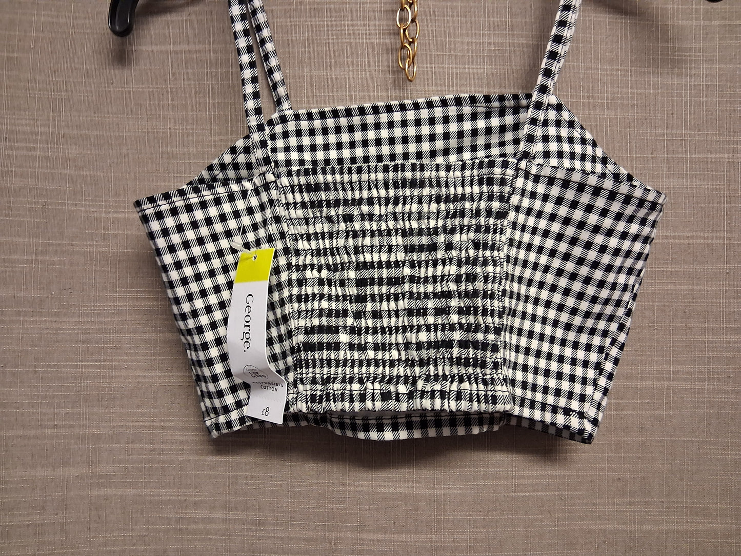 George Girls Black White Gingham Cropped Vest Tank Top Age 8-9 Years
