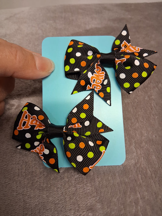 Halloween Theme Black Spotty Hair Bow Clips X2