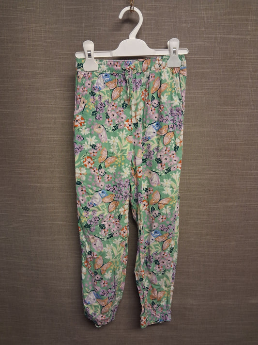 H&M Girls Green Floral Summer Trousers With Pockets Age 7-8 Years