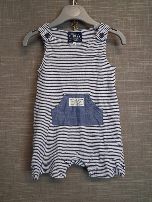 Joules Boys Blue White Stripe Romper Dungarees Age 3-6 Months