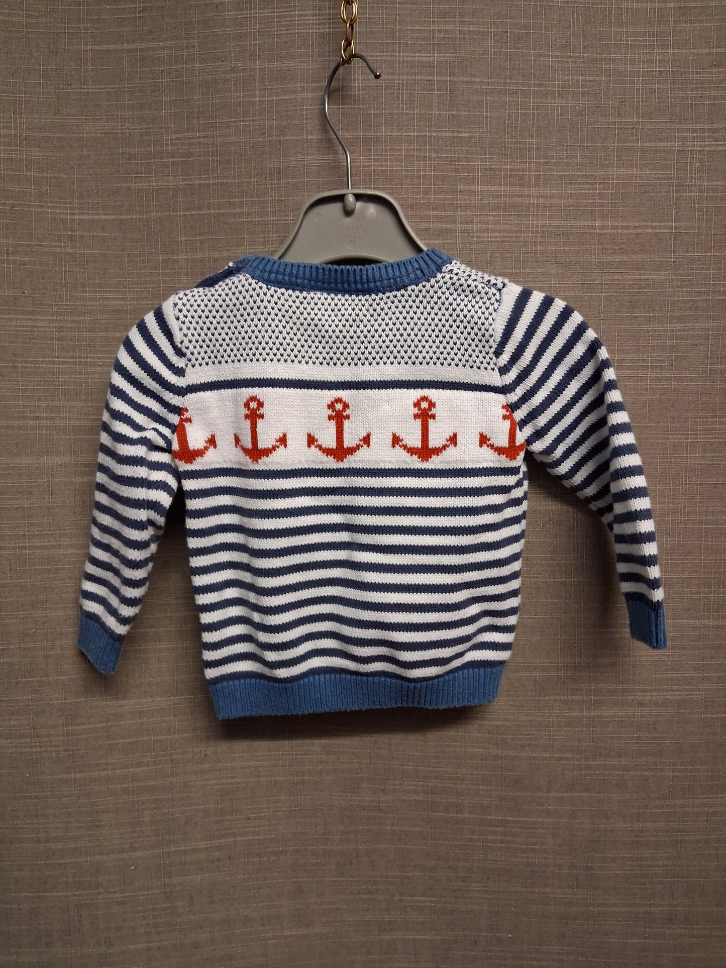 The Little White Company Nautical Theme Crew Neck Knitted Sweater Blue White Age 6-9 Months