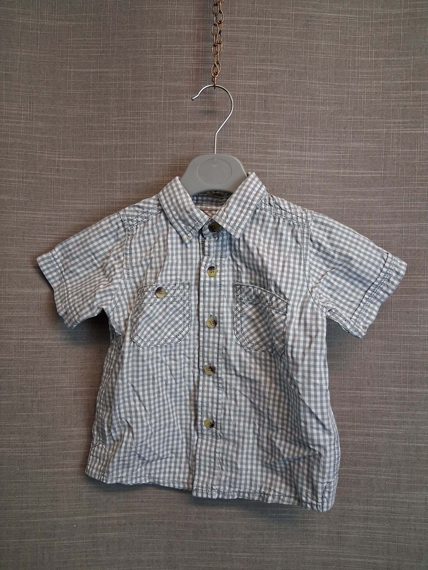 Nutmeg Boys Grey Check Shirt Short Sleeve Age 18-24 Months