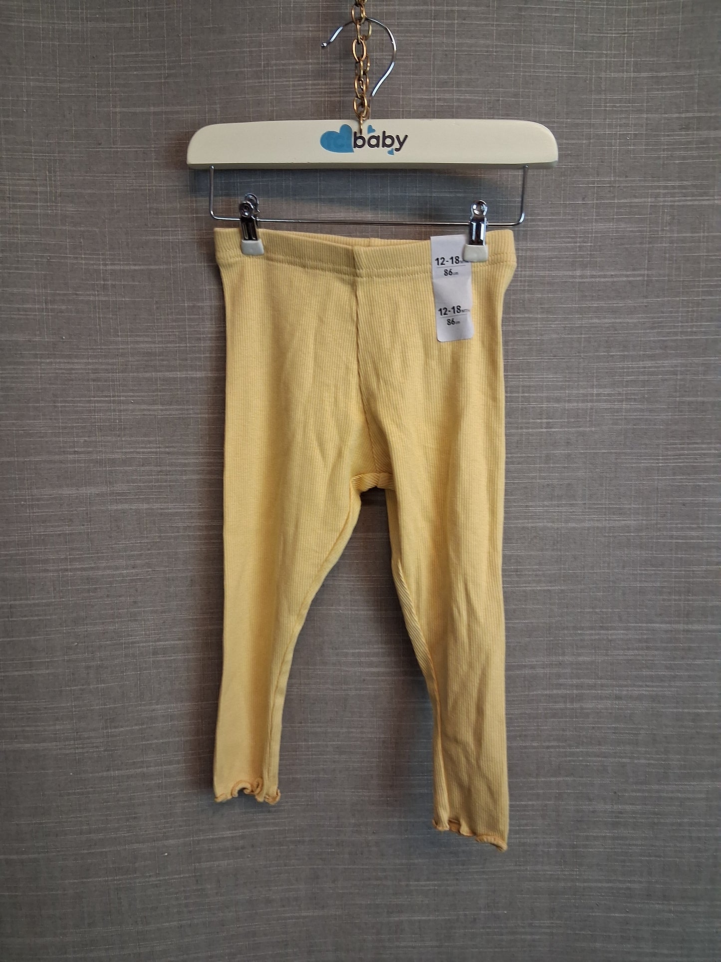 Primark Girls Yellow Ribbed Leggings Age 12-18 Months New