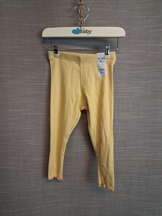 Primark Girls Yellow Ribbed Leggings Age 12-18 Months New