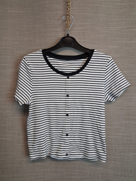 George Girls Black White Striped Short Sleeve T-Shirt Age 10-11 Years