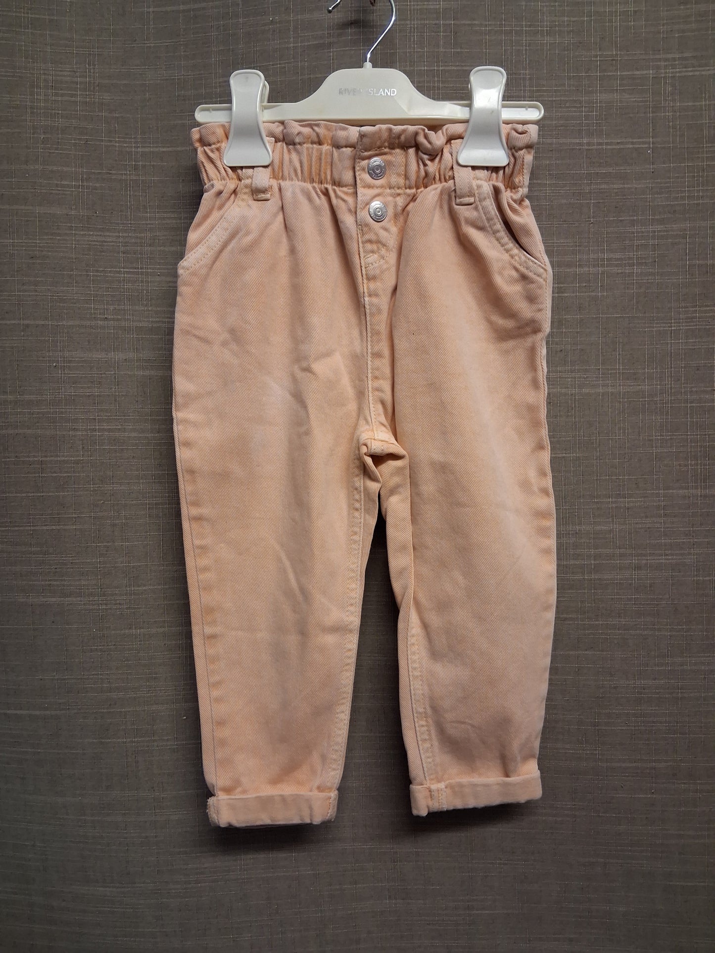 F&F Girls Peach Denim Paperbag Mom Jeans Age 18-24 Months