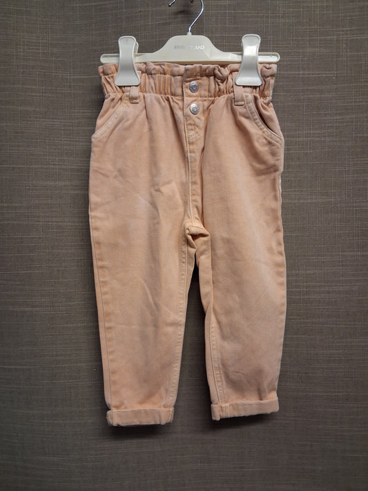 F&F Girls Peach Denim Paperbag Mom Jeans Age 18-24 Months