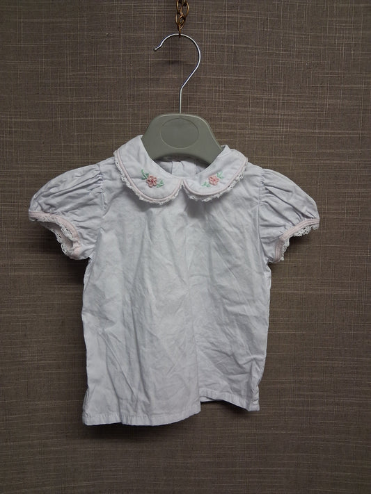 Pretty Originals Girls Traditional Button Back Blouse Embroidered Floral Collar White Short Sleeve Age 3 Months