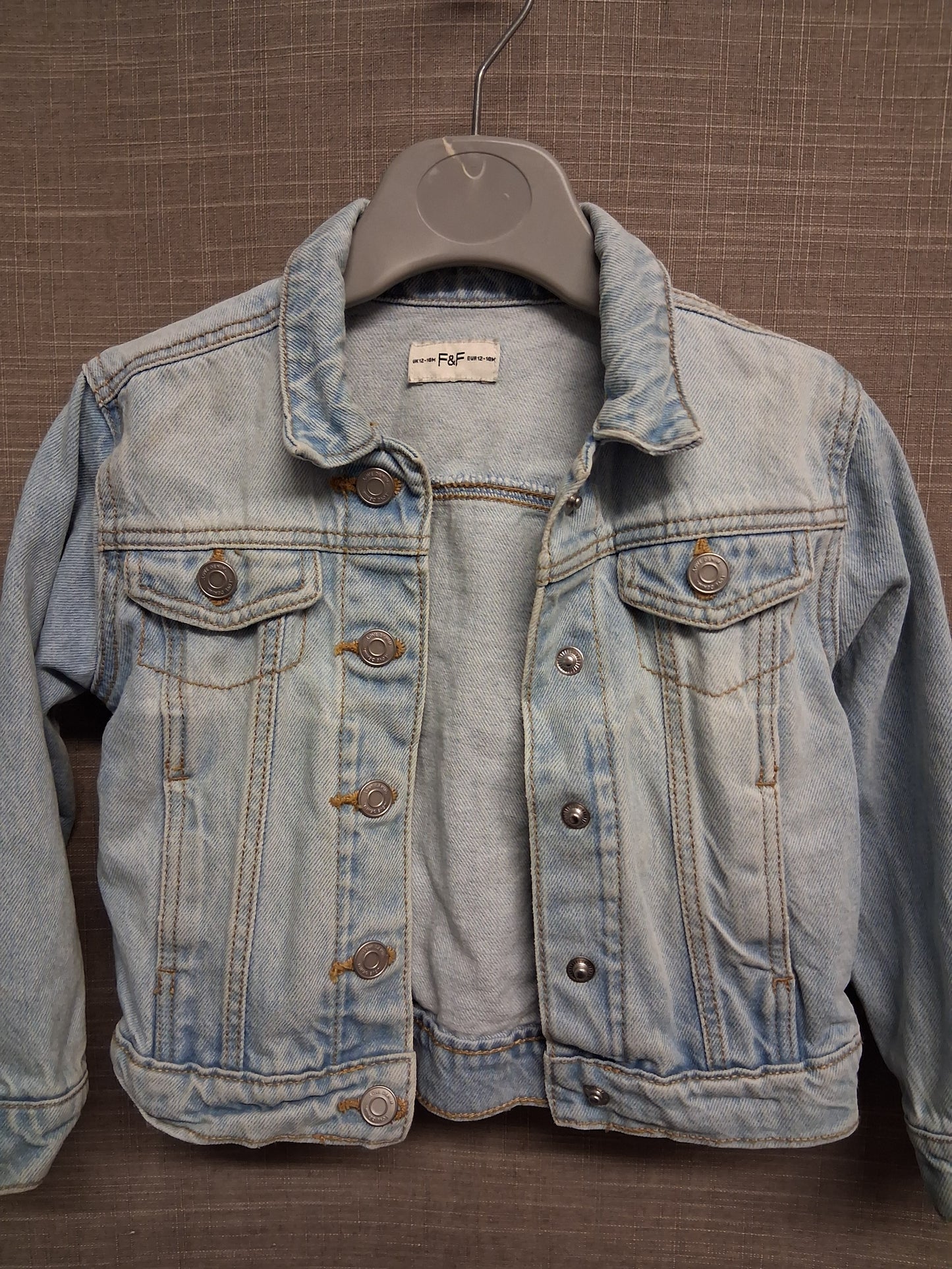 F&F Girls Light Blue Denim Jacket Age 18-24 Months 100% Cotton
