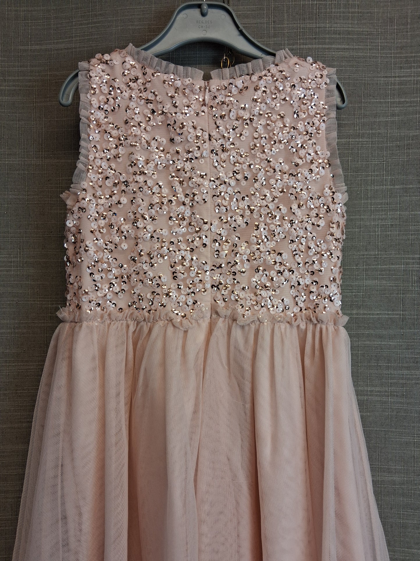 Monsoon Girls Peach Sleeveless Party Dress Sequins Age 7 Year