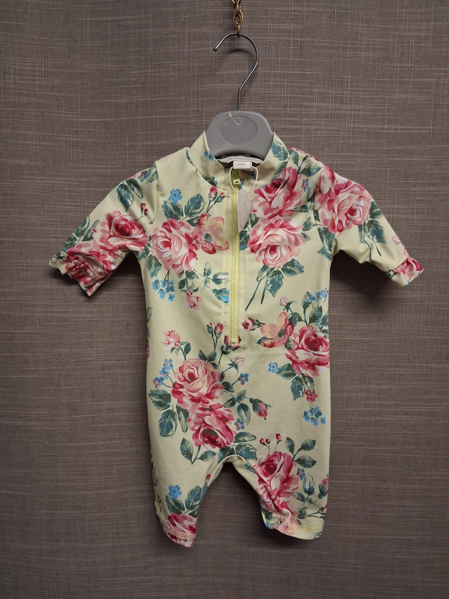 Monsoon Yellow Floral One Piece UV Swimsuit Age 3-6 Months New