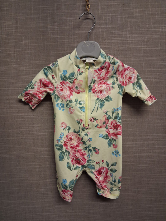 Monsoon Yellow Floral One Piece UV Swimsuit Age 3-6 Months New