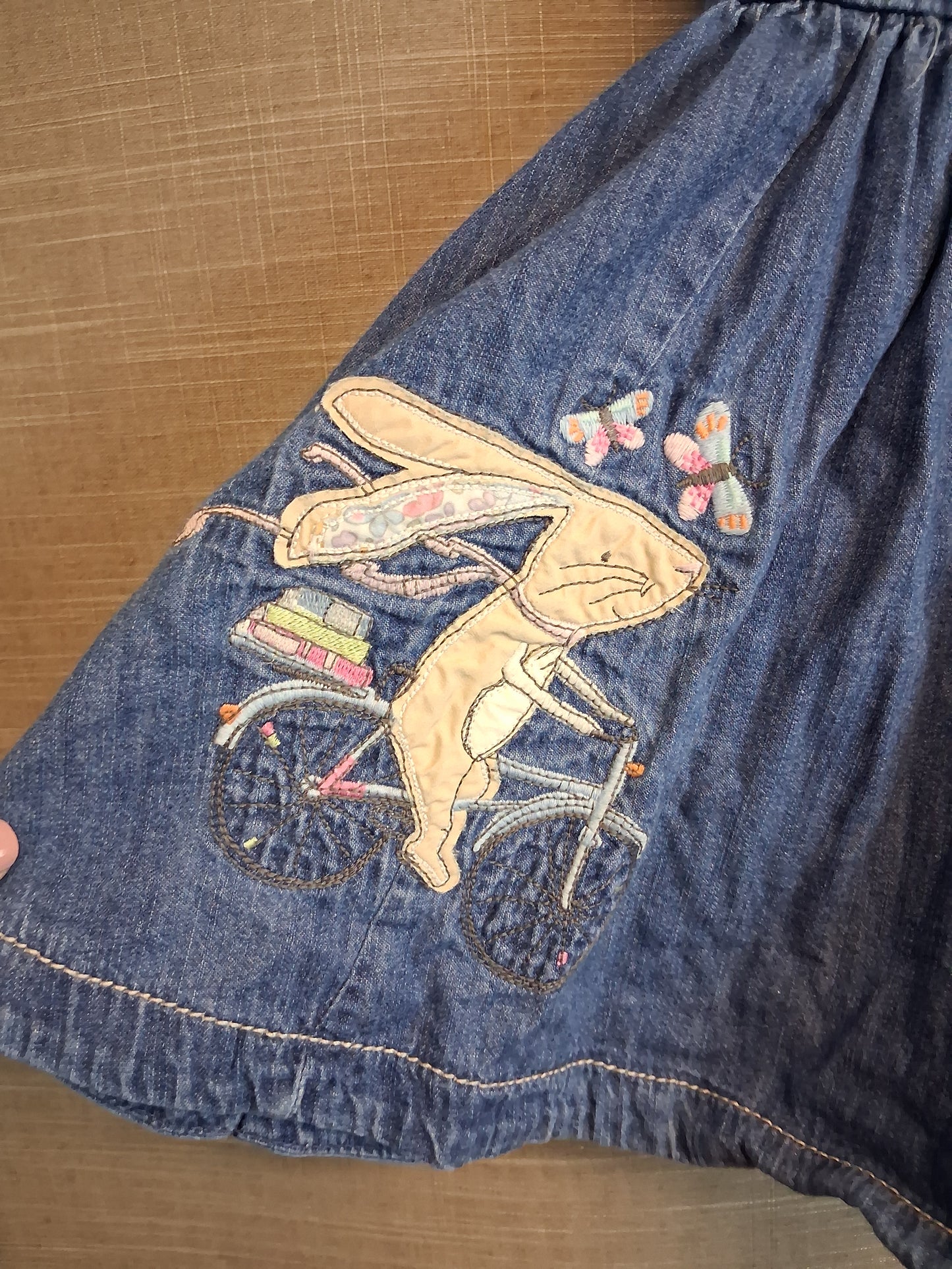 Next Girls Denim Sleeveless Dress Blue Embroidered Age 18-24 Months