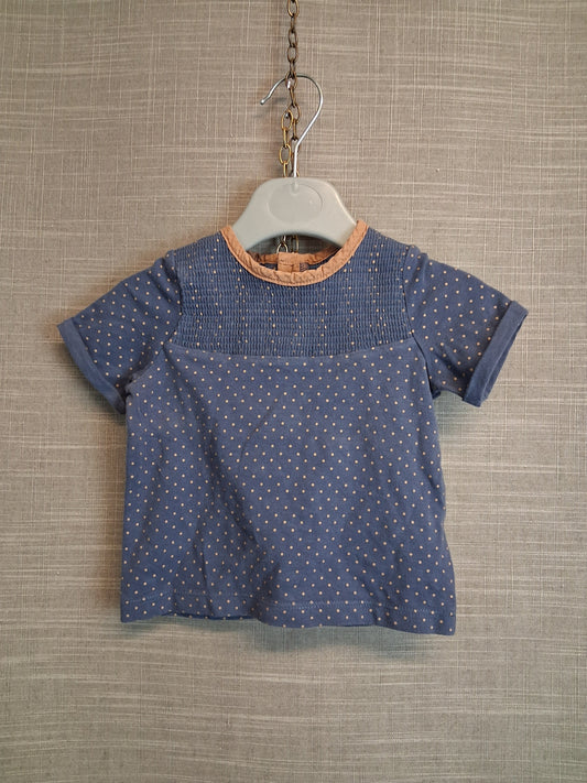 Mamas & Papas Girls Blue Spotty Smock T-Shirt Age 3-6 Months