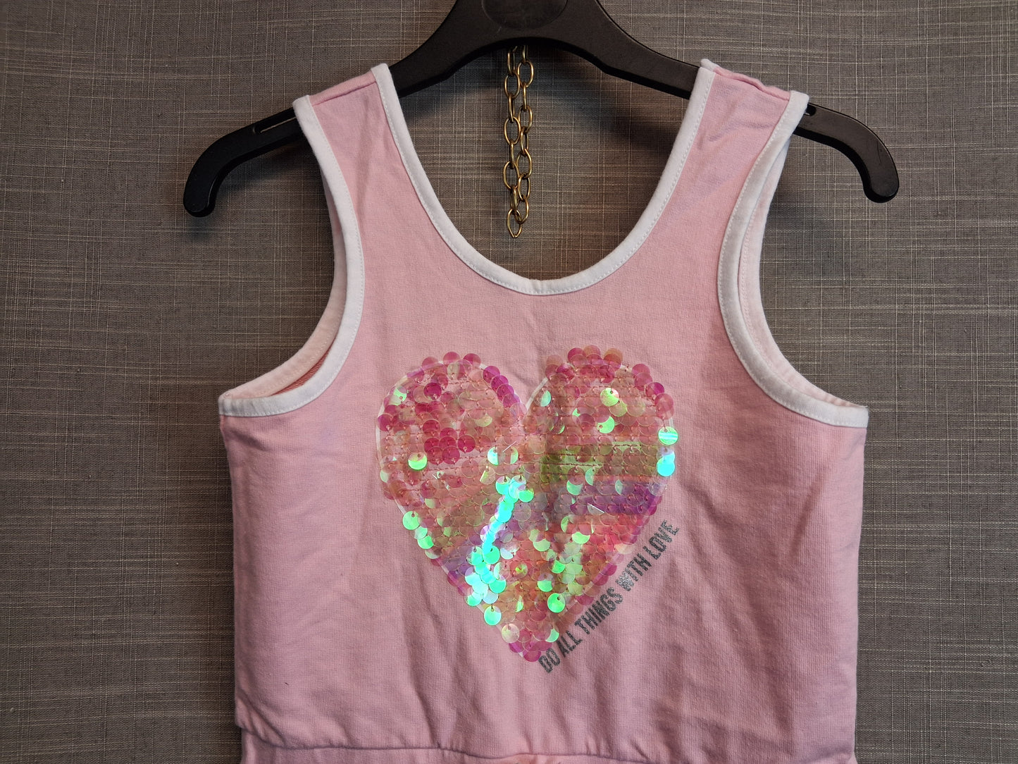 Pep&Co Girls Pink Sequin Love Heart Playsuit Age 7-8 Years