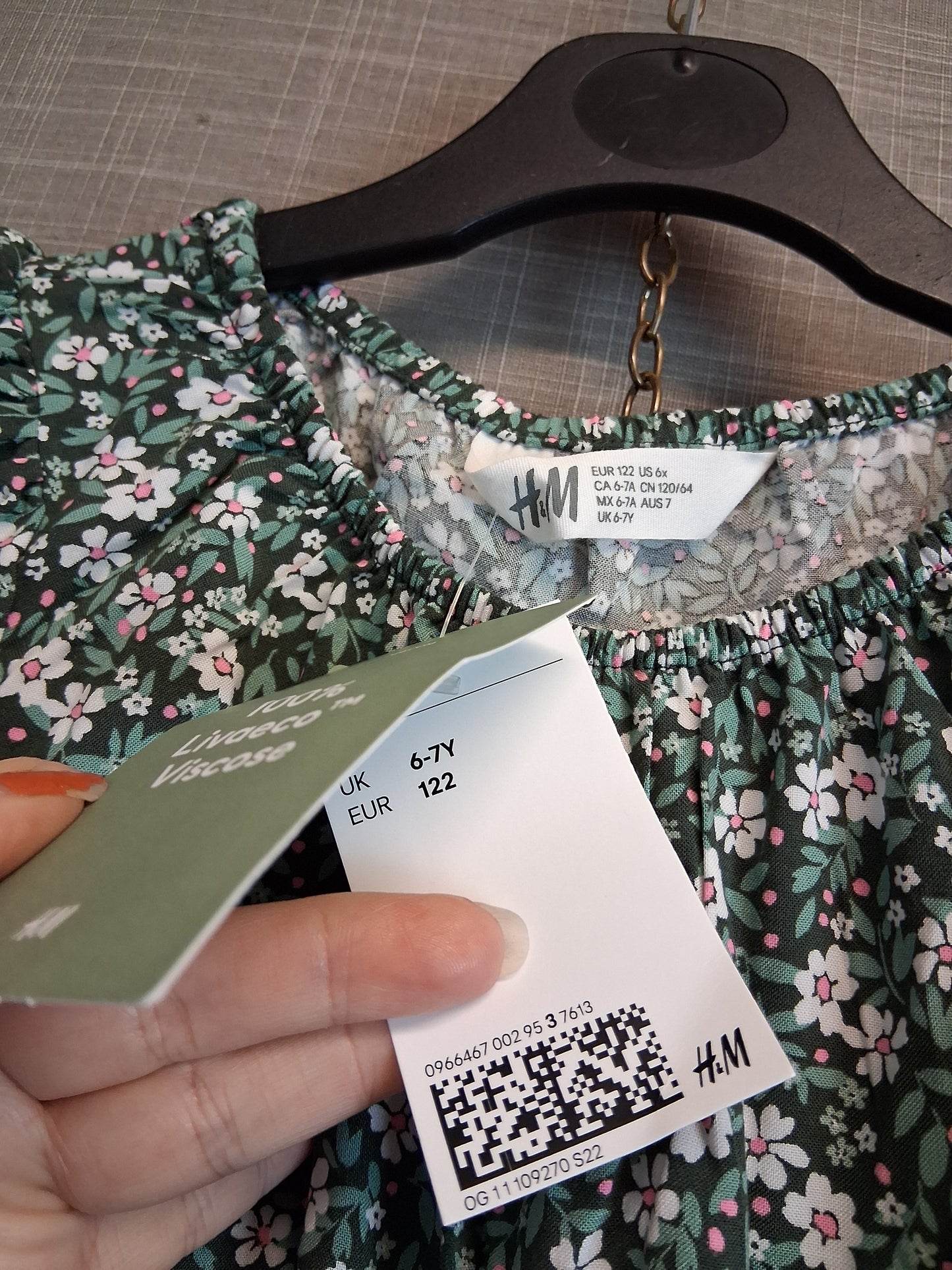 H&M Girls Green Floral Short Sleeve Jumpsuit Age 6-7 Years New