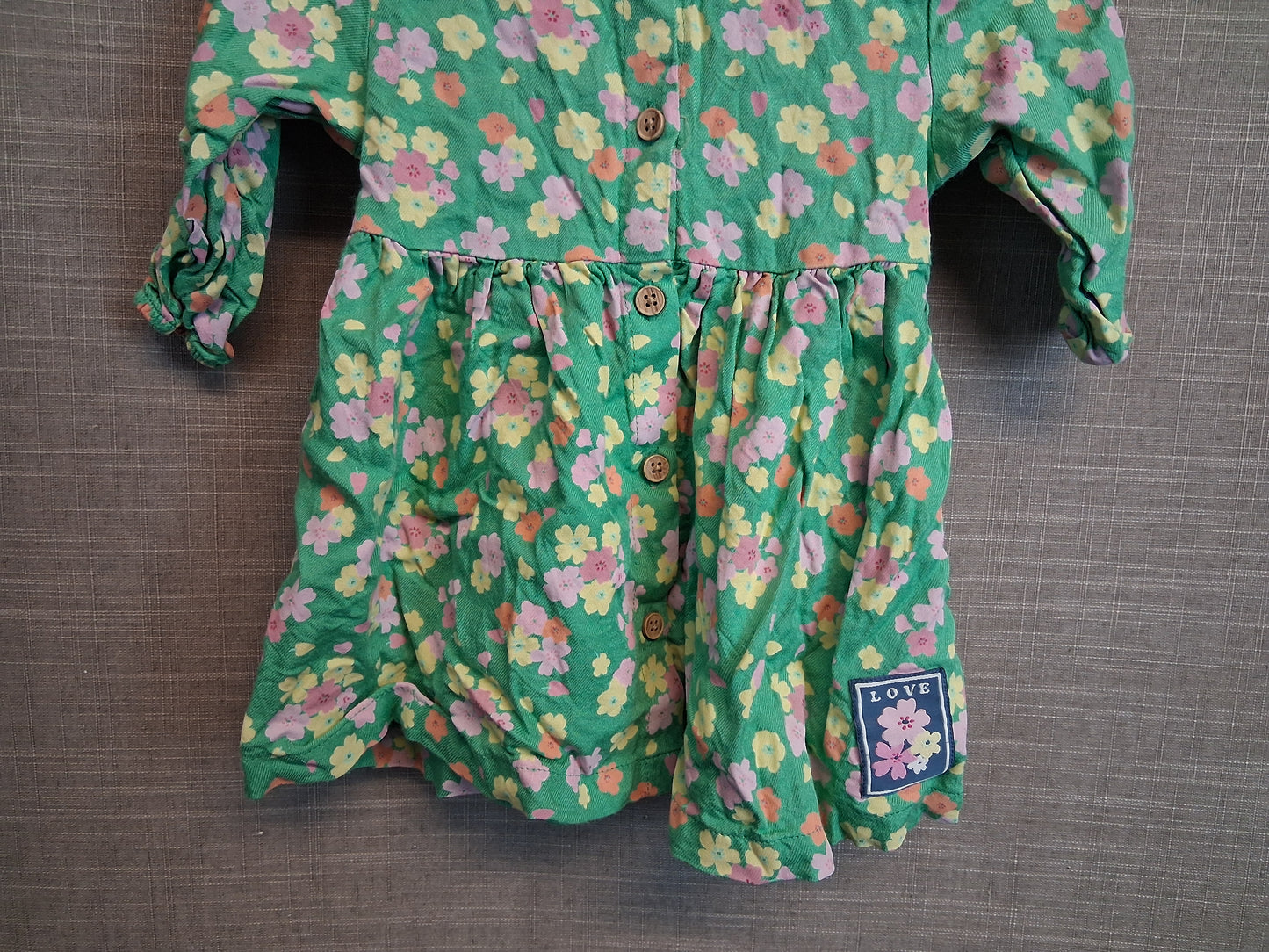 Marks and Spencer Girls Green Floral Dress Age 3-6 Months
