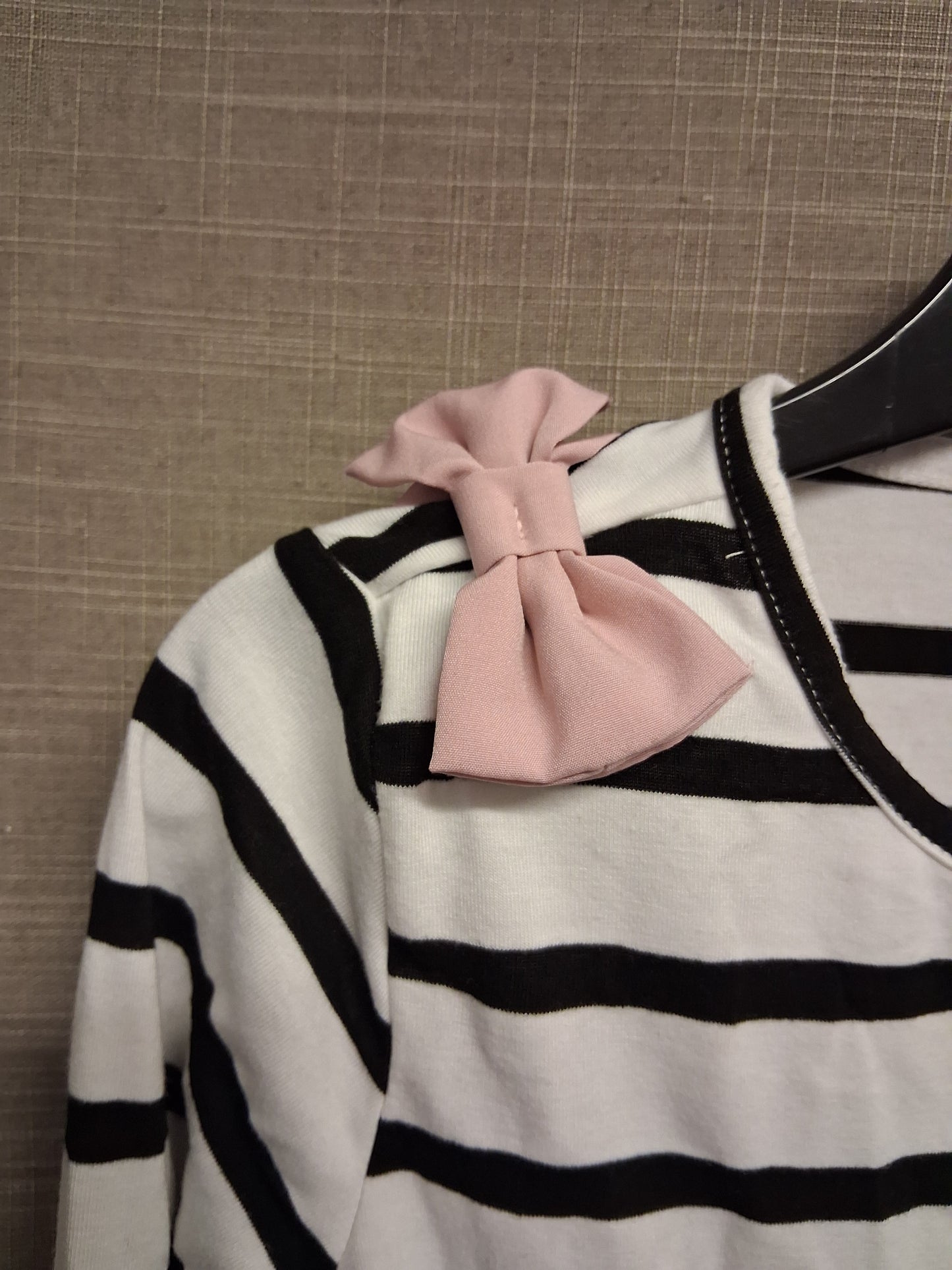 Shein Black White Striped Long Sleeve T-Shirt Pink Bow Detail Age 6 Years