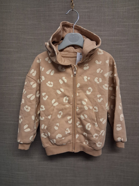 George Girl Beige Jersey Hoodie Animal Print Age 2-3 Years New