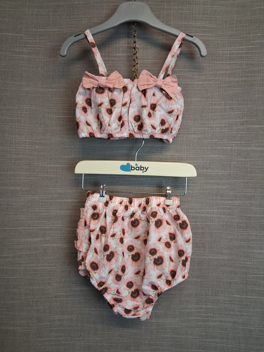Shein Baby Girls Pink Floral 2 Piece Outfit Set Top and Shorts Age 18-24 Months