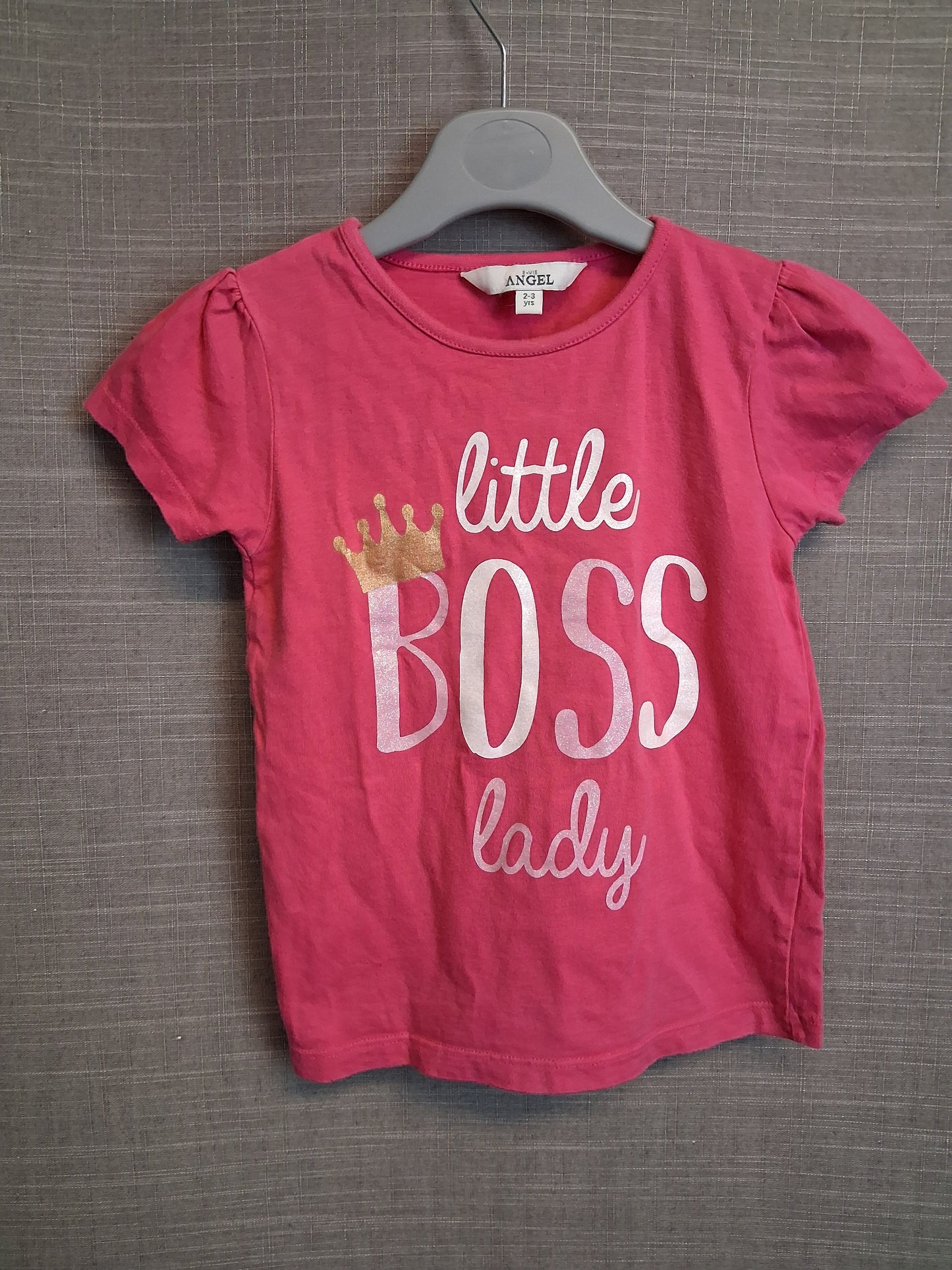 Evie Angel Girls Pink T-Shirt "Little Boss Lady" Short Sleeve Age 2-3 Years