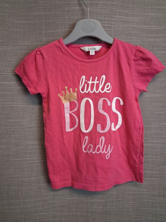 Evie Angel Girls Pink T-Shirt "Little Boss Lady" Short Sleeve Age 2-3 Years
