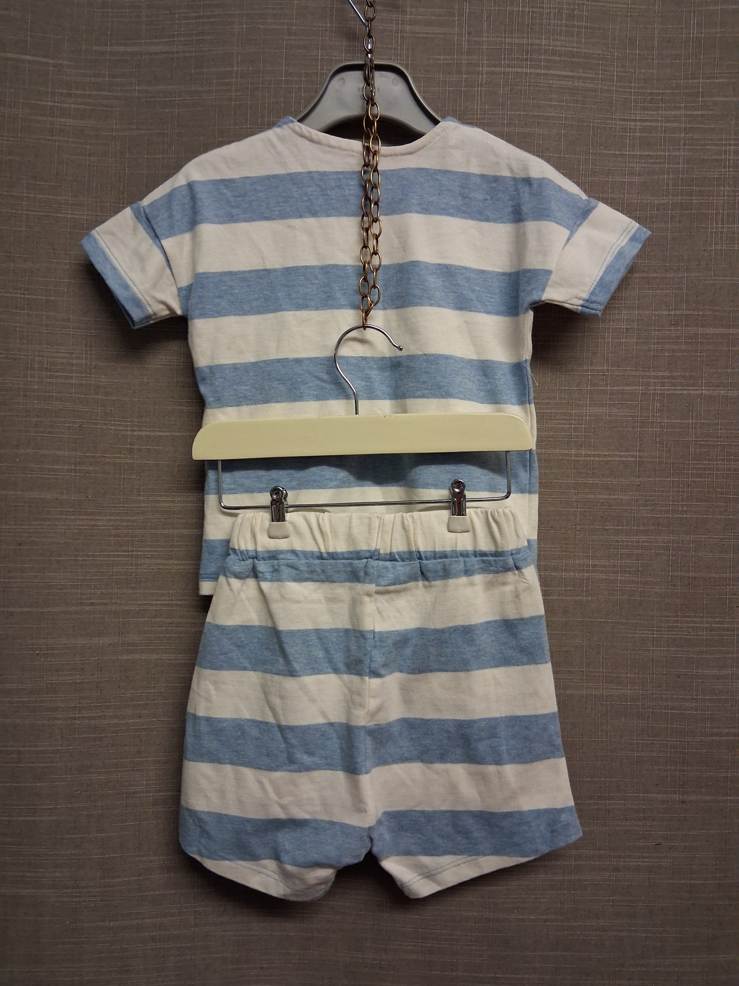 George Disney Stitch 2 Piece Outfit Blue White Striped T-Shirt & Shorts Age 9-12 Months