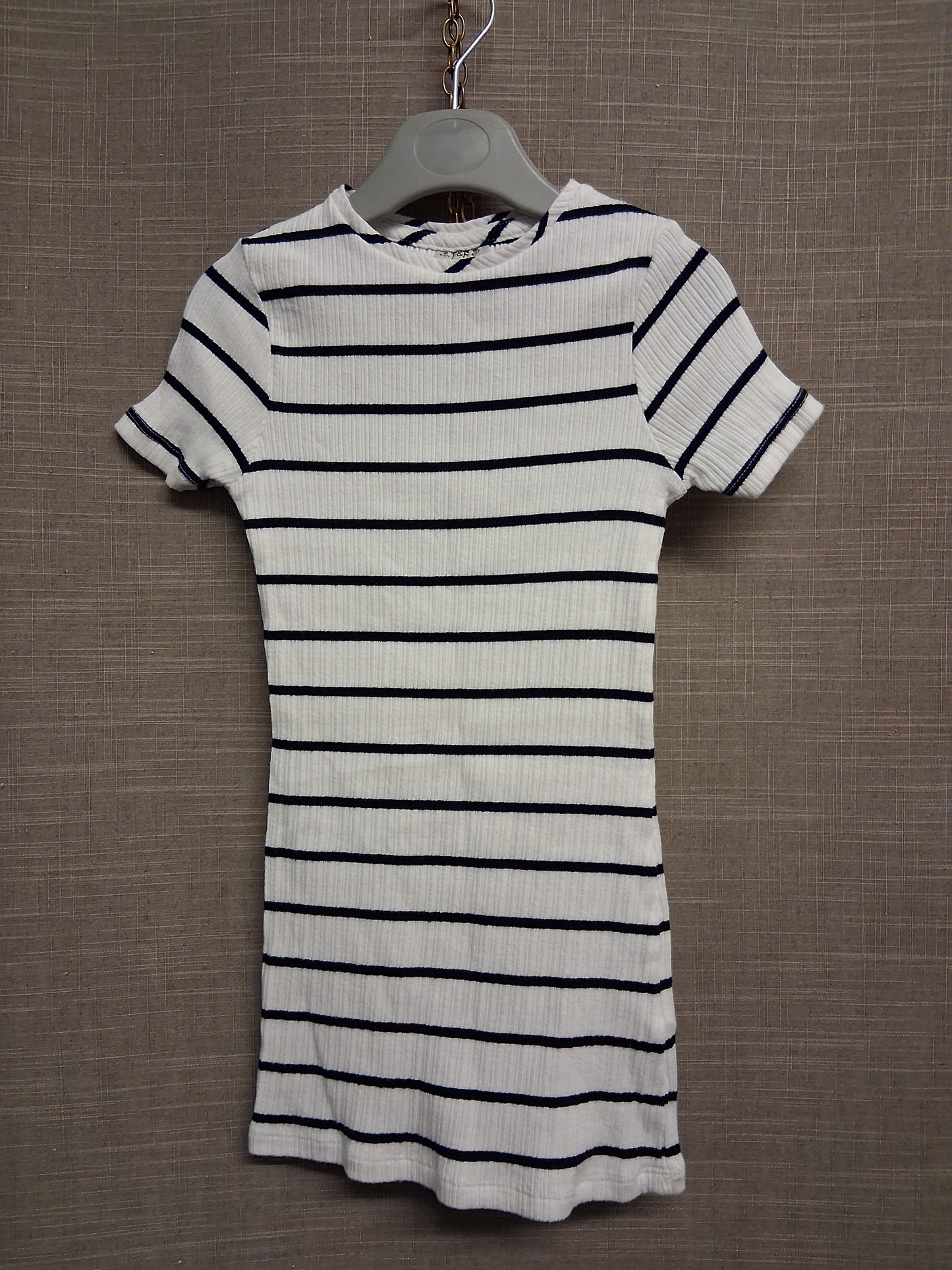 F&F Girls White Blue Striped Short Sleeve T-Shirt Dress Age 4-5 Years